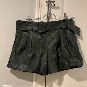 Women's Dark Green Leather Shorts